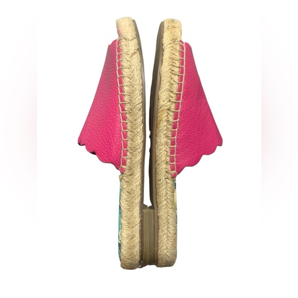 J. McLaughlin Pink Peony Tropical Aries Leather Slide Sandals sz 7.5 - Picture 11 of 12